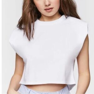 NWT Forever 21 Cropped Muscle Tee Tank White Casual Streetwear Knit Cotton